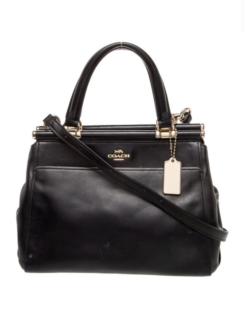 Coach Black Leather Satchel with Gold Hardware and Tag